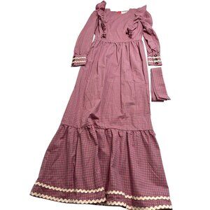 IQ Collection Gingham Maxi Dress in Pink with Scarf